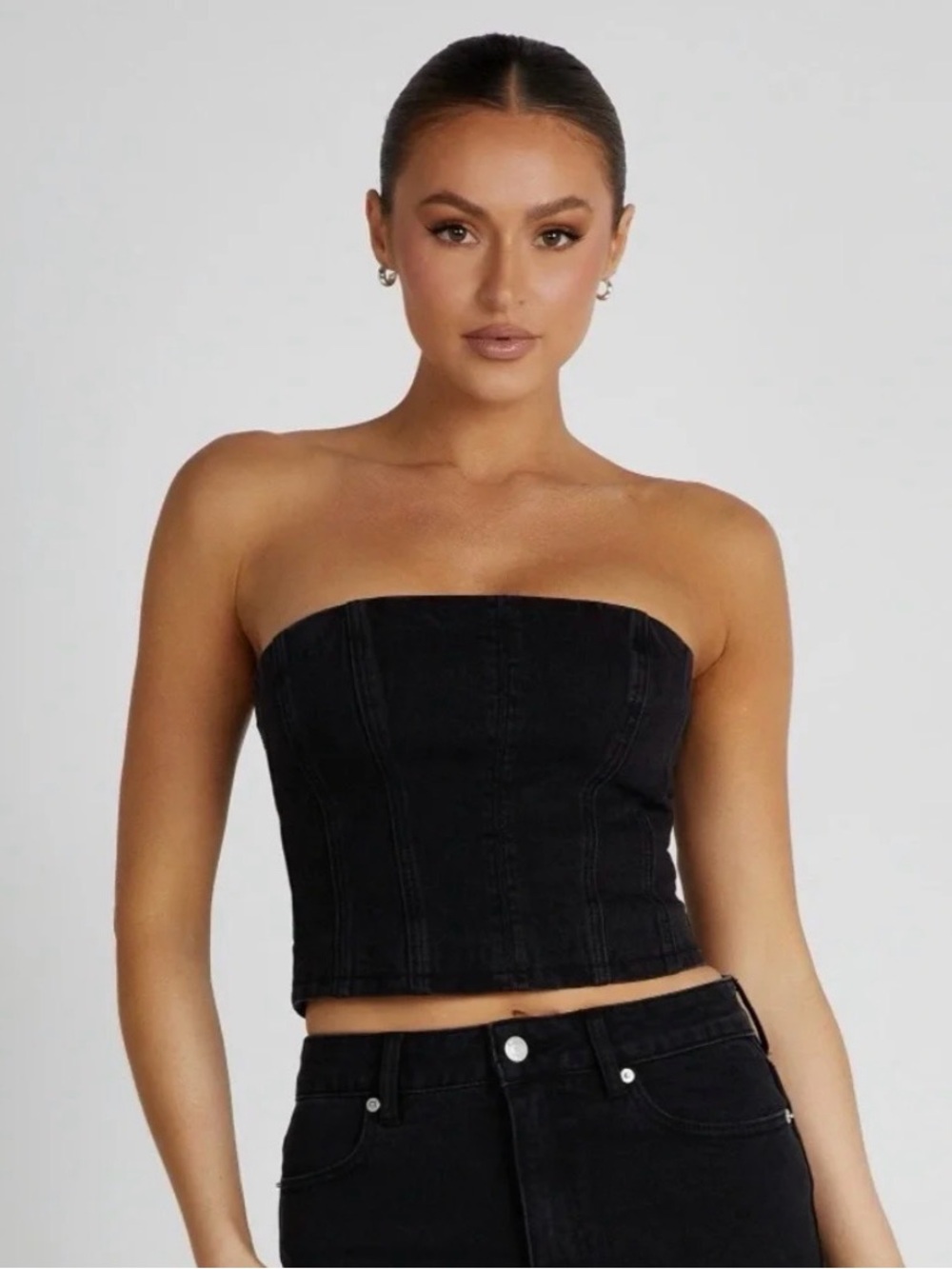 Meshki Jordana Black Denim Strapless Corset Top